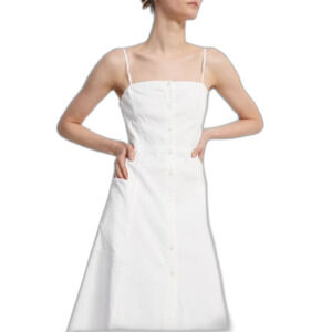 THEORY Kayleigh Good Linen Button Front Linen Blend Midi Dress in White. Size 10
